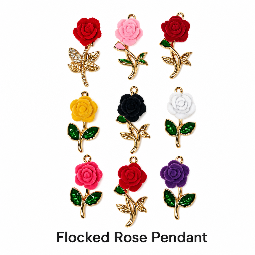 Flocked Rose‑Vintage Charm Pendants（ mixed pack）