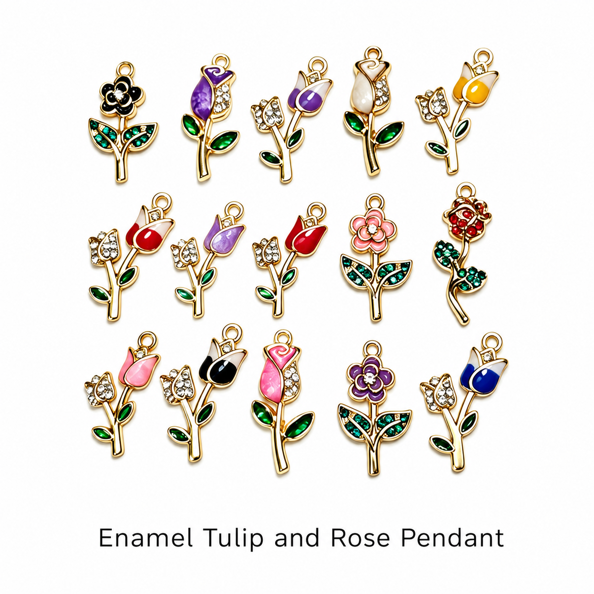 Botanical Charm | Enamel & Crystal Floral Pendants (mixed pack)