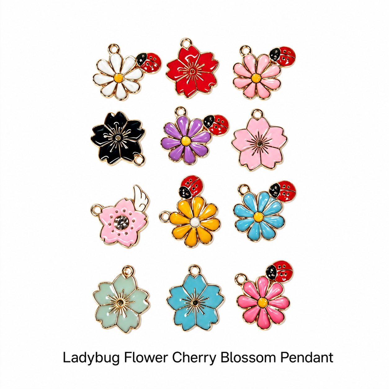 Floral &amp; Ladybug Enamel Charms（ mixed pack）