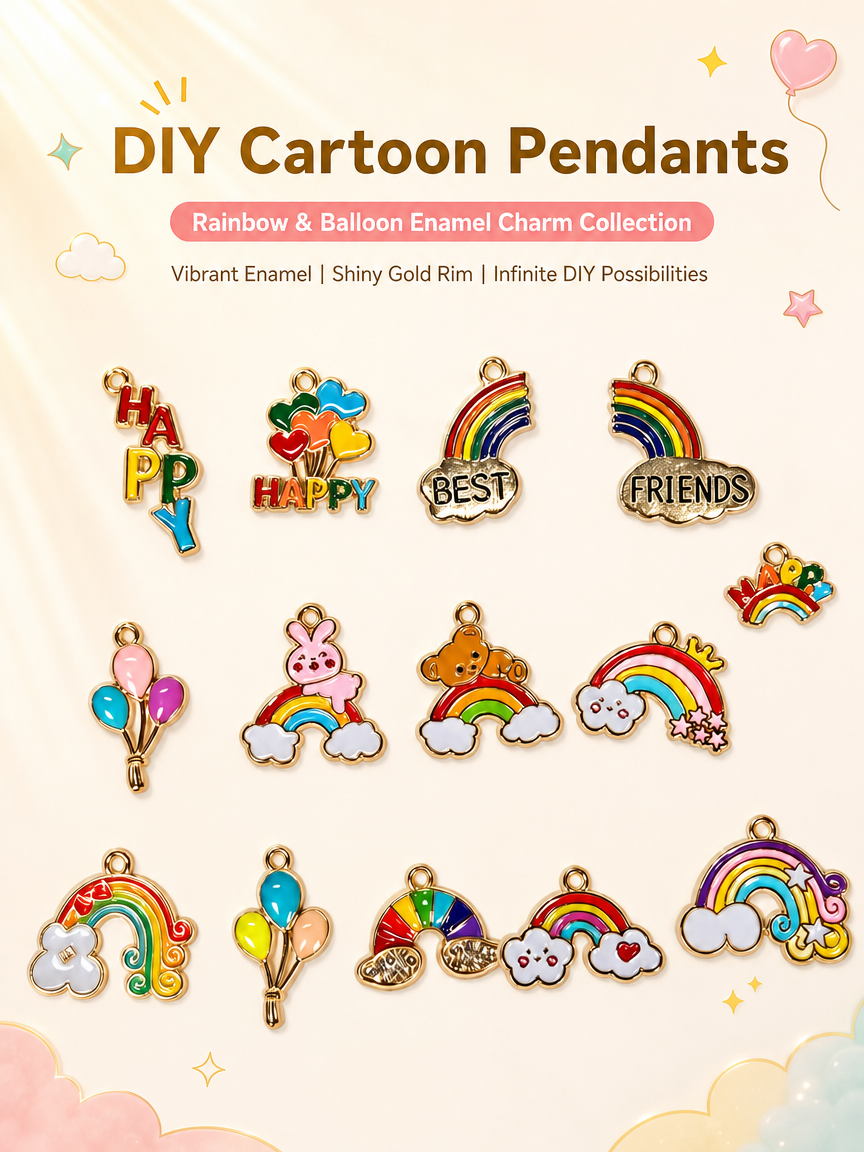 DIY Cartoon Enamel Pendants‑Rainbow & Balloon Collection（ mixed pack）