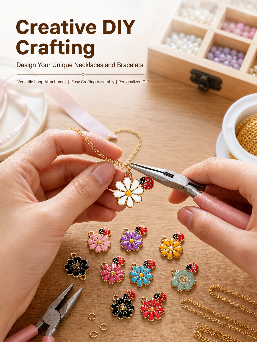 Floral &amp; Ladybug Enamel Charms（ mixed pack）