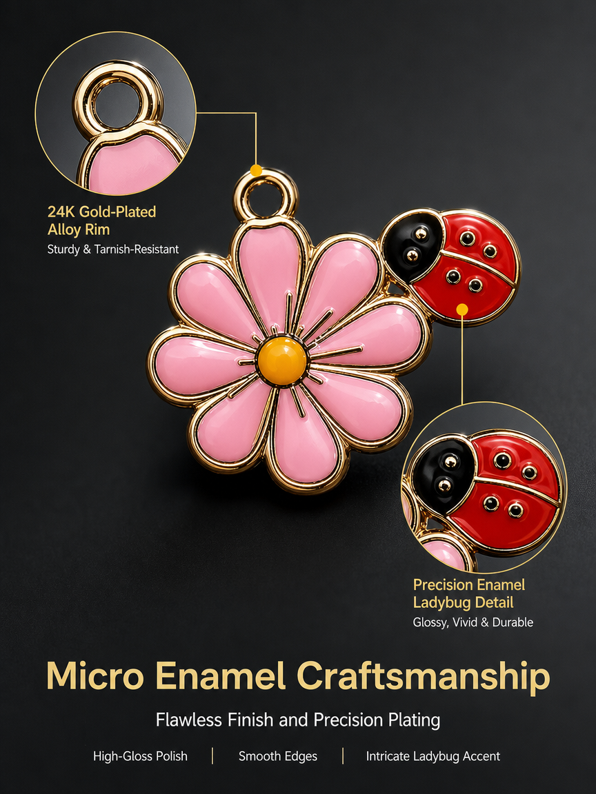 Floral &amp; Ladybug Enamel Charms（ mixed pack）
