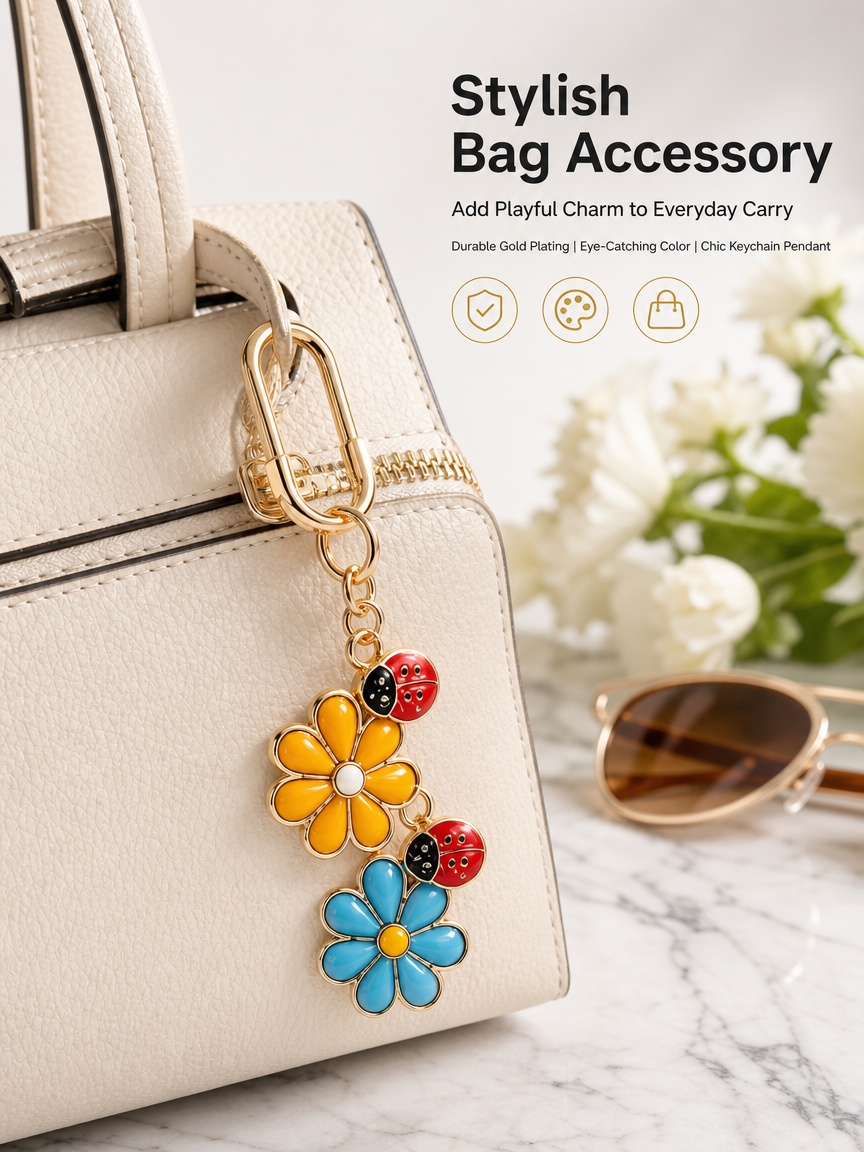 Floral &amp; Ladybug Enamel Charms（ mixed pack）