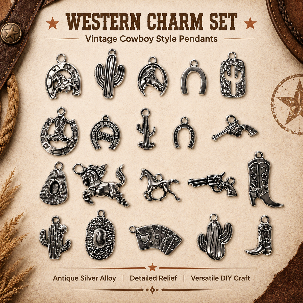 WESTERN CHARM SET‑Vintage Cowboy Style Pendants（ mixed pack）