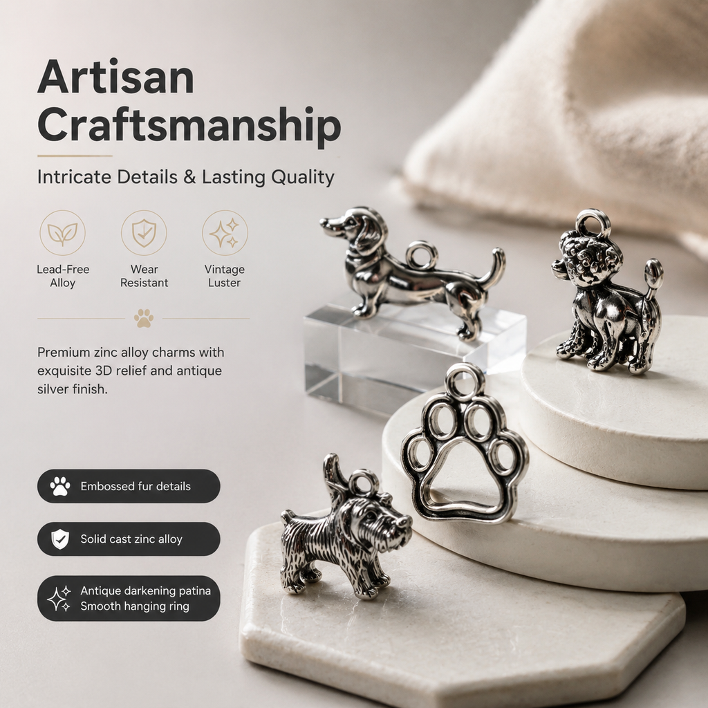 Vintage Dog Charms‑Antique Silver Alloy Collection（ mixed pack）
