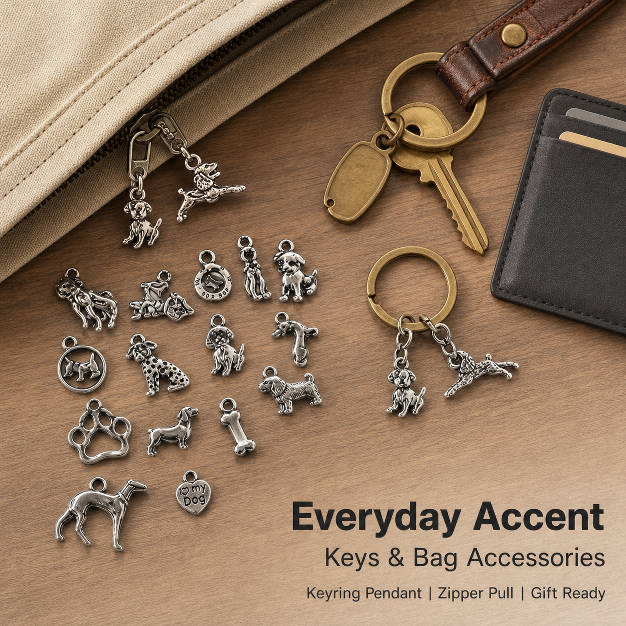 Vintage Dog Charms‑Antique Silver Alloy Collection（ mixed pack）