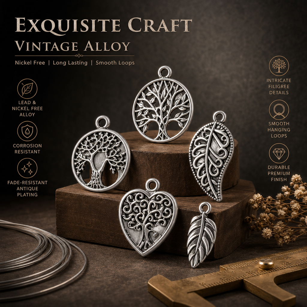 Nature Charms‑Tree of Life & Leaf Vintage Silver Pendants（ mixed pack）