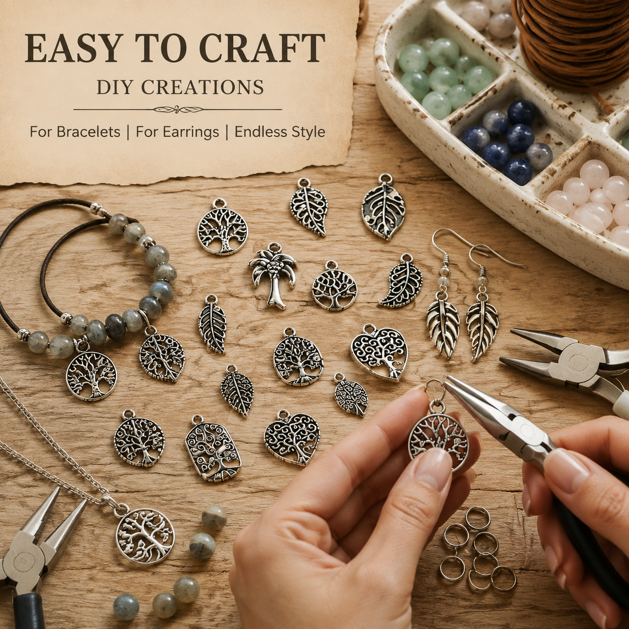 Nature Charms‑Tree of Life & Leaf Vintage Silver Pendants（ mixed pack）