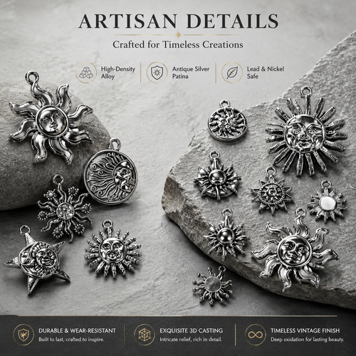 CELESTIAL HARMONY — Sun & Moon Alloy Pendant Charms (mixed pack)
