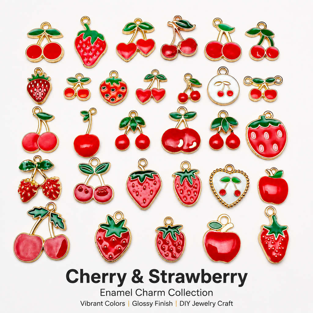 Cherry &amp; Strawberry Enamel Charm Collection（ mixed pack）