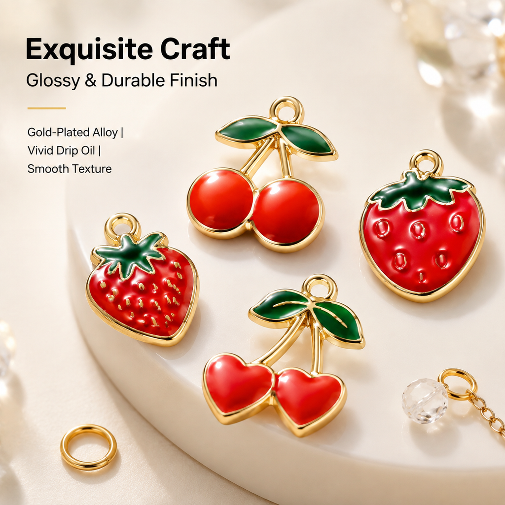 Cherry &amp; Strawberry Enamel Charm Collection（ mixed pack）
