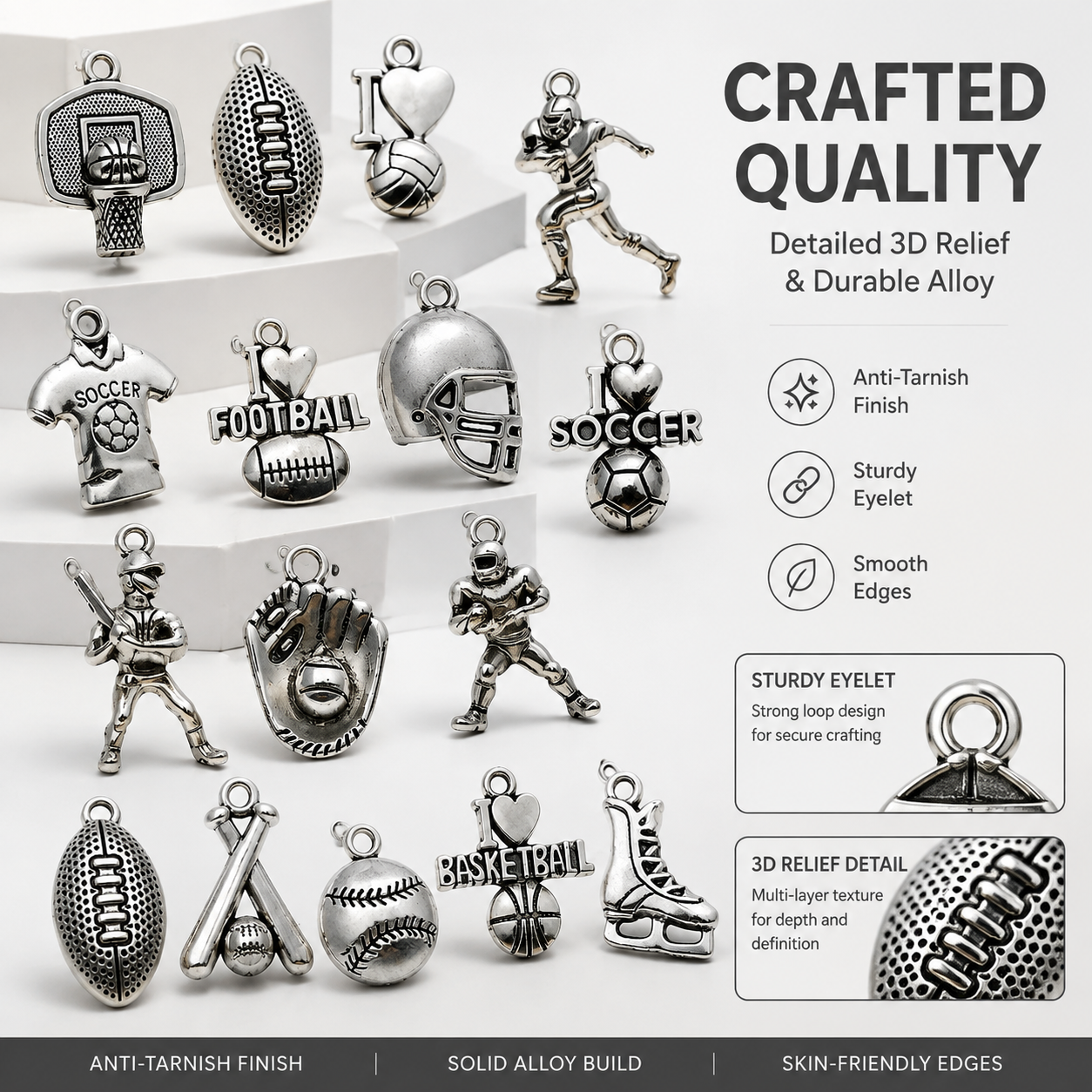 SPORTS CHARMS‑Vintage Silver DIY Collection（ mixed pack）