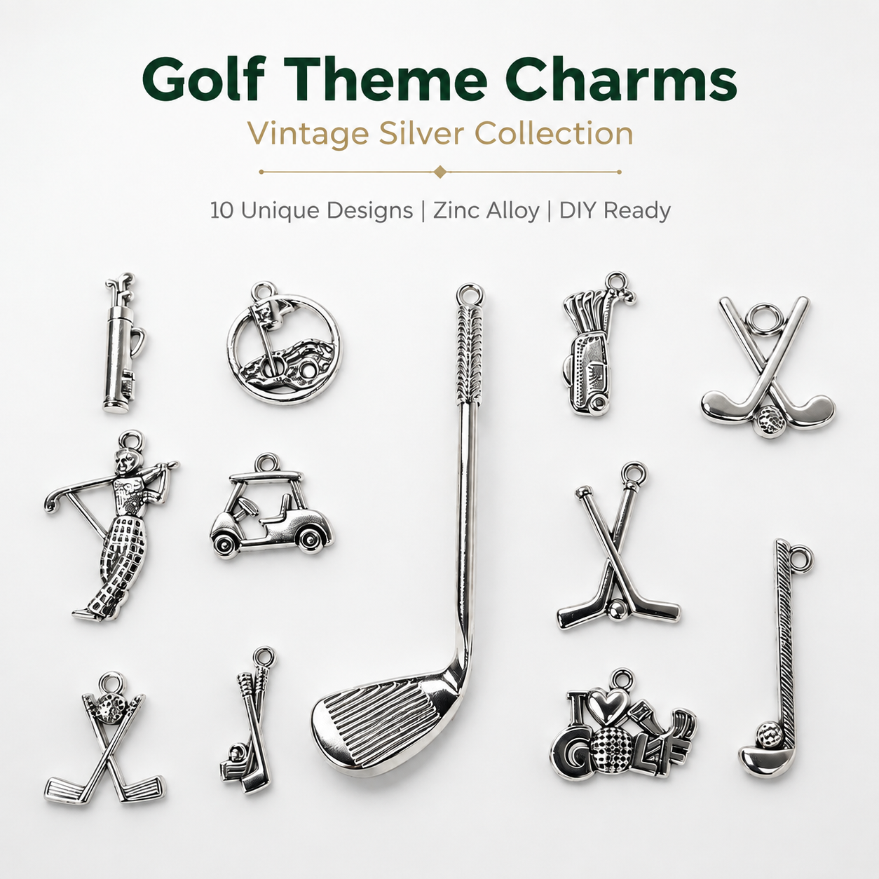 Golf Theme Charms | Vintage Silver Collection（ mixed pack）