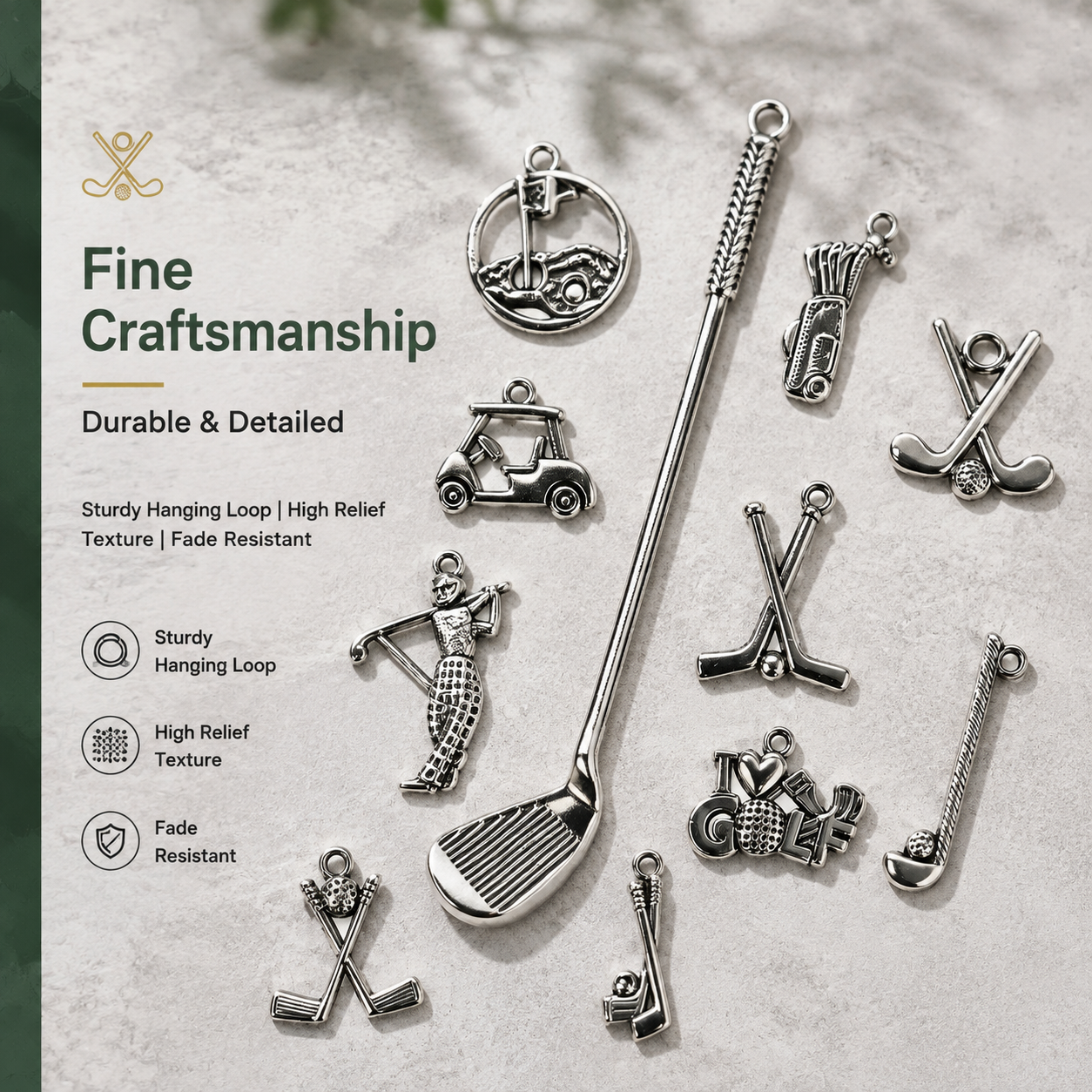 Golf Theme Charms | Vintage Silver Collection（ mixed pack）
