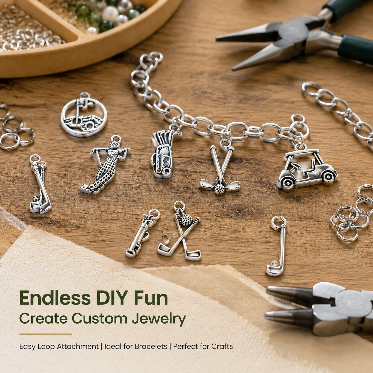 Golf Theme Charms | Vintage Silver Collection（ mixed pack）