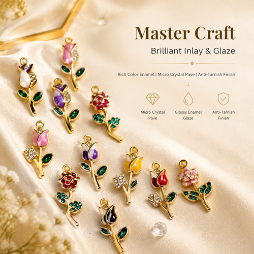 Botanical Charm | Enamel & Crystal Floral Pendants (mixed pack)