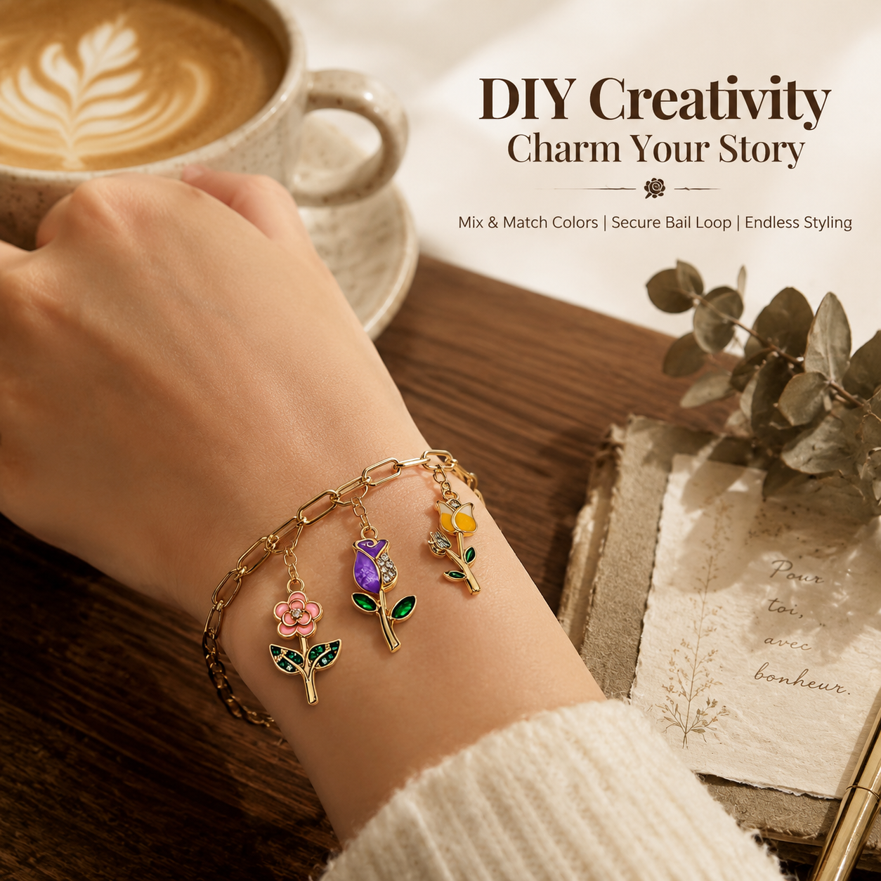 Botanical Charm | Enamel & Crystal Floral Pendants (mixed pack)
