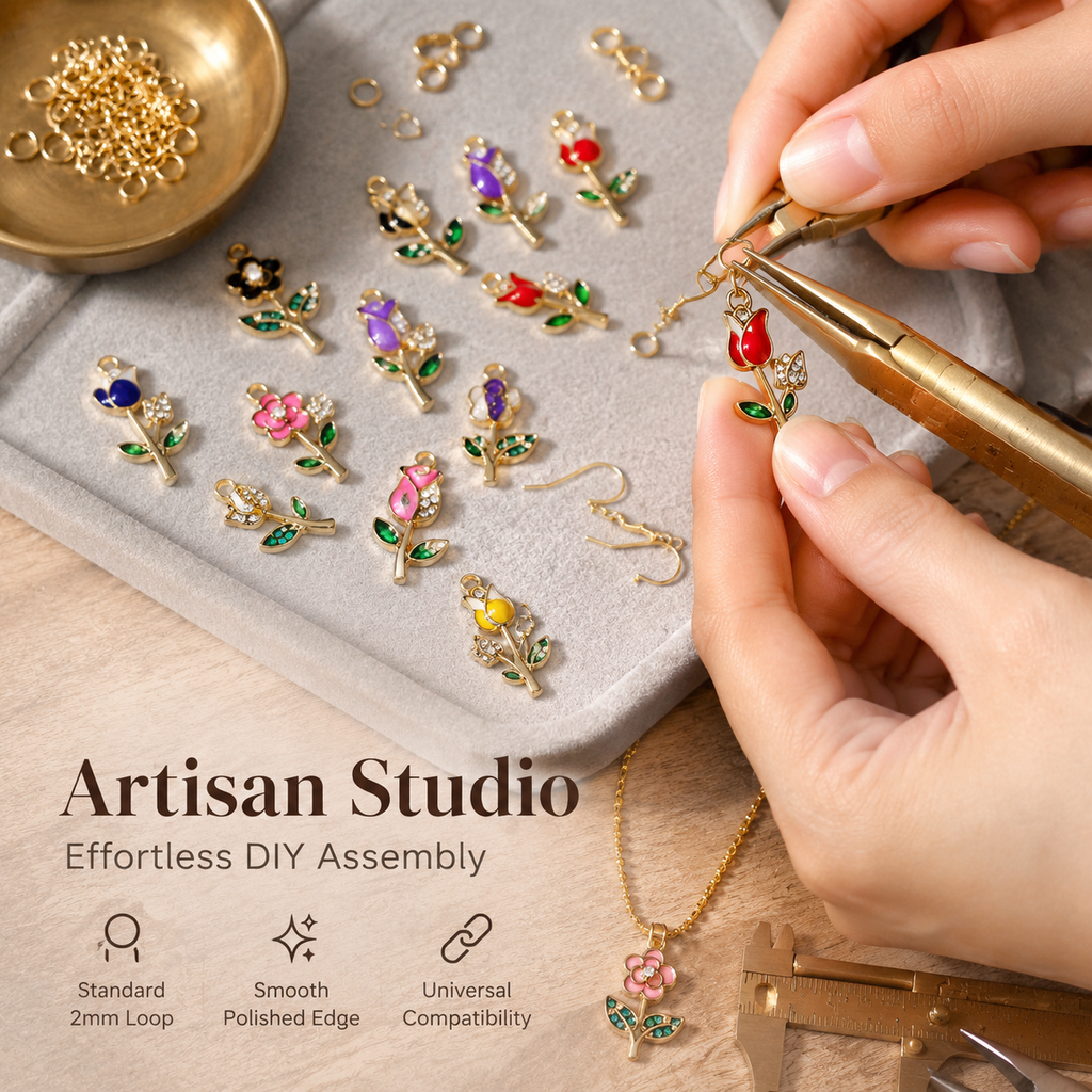Botanical Charm | Enamel & Crystal Floral Pendants (mixed pack)