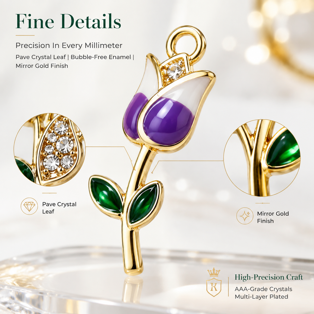 Botanical Charm | Enamel & Crystal Floral Pendants (mixed pack)