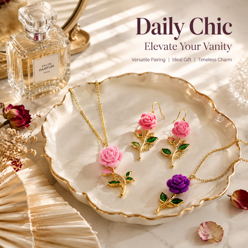 Flocked Rose‑Vintage Charm Pendants（ mixed pack）