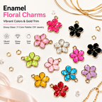 Enamel Floral Charms‑Vibrant Colors &amp; Gold Trim（ mixed pack）