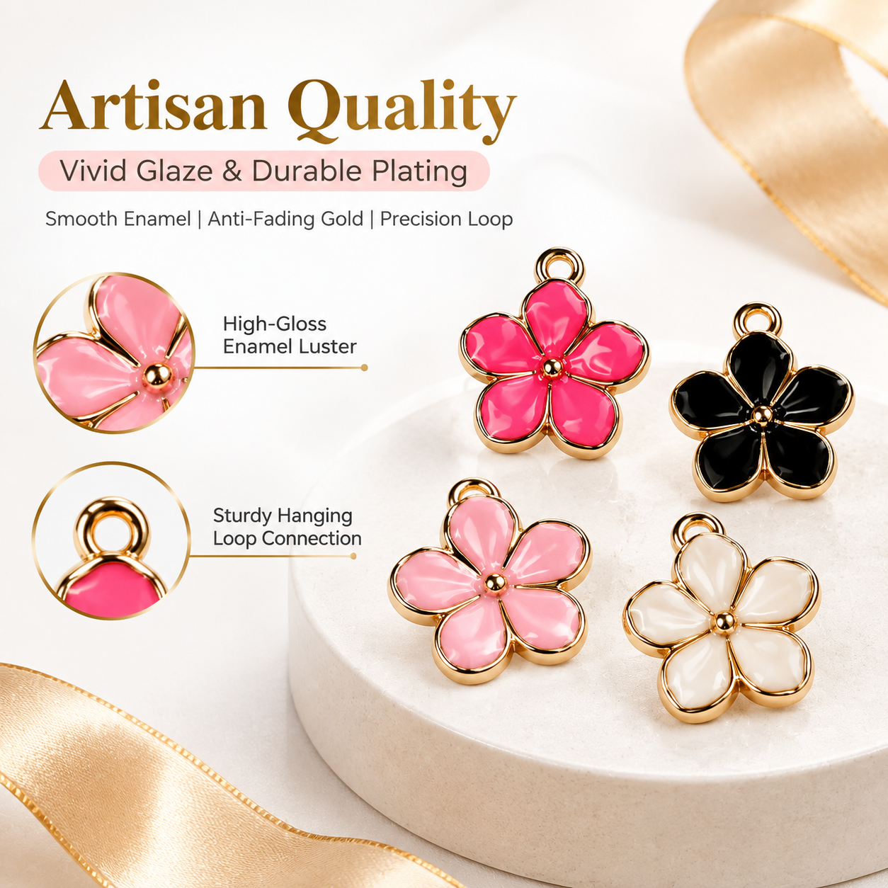 Enamel Floral Charms‑Vibrant Colors &amp; Gold Trim（ mixed pack）