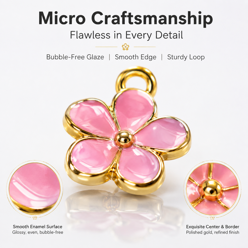 Enamel Floral Charms‑Vibrant Colors &amp; Gold Trim（ mixed pack）