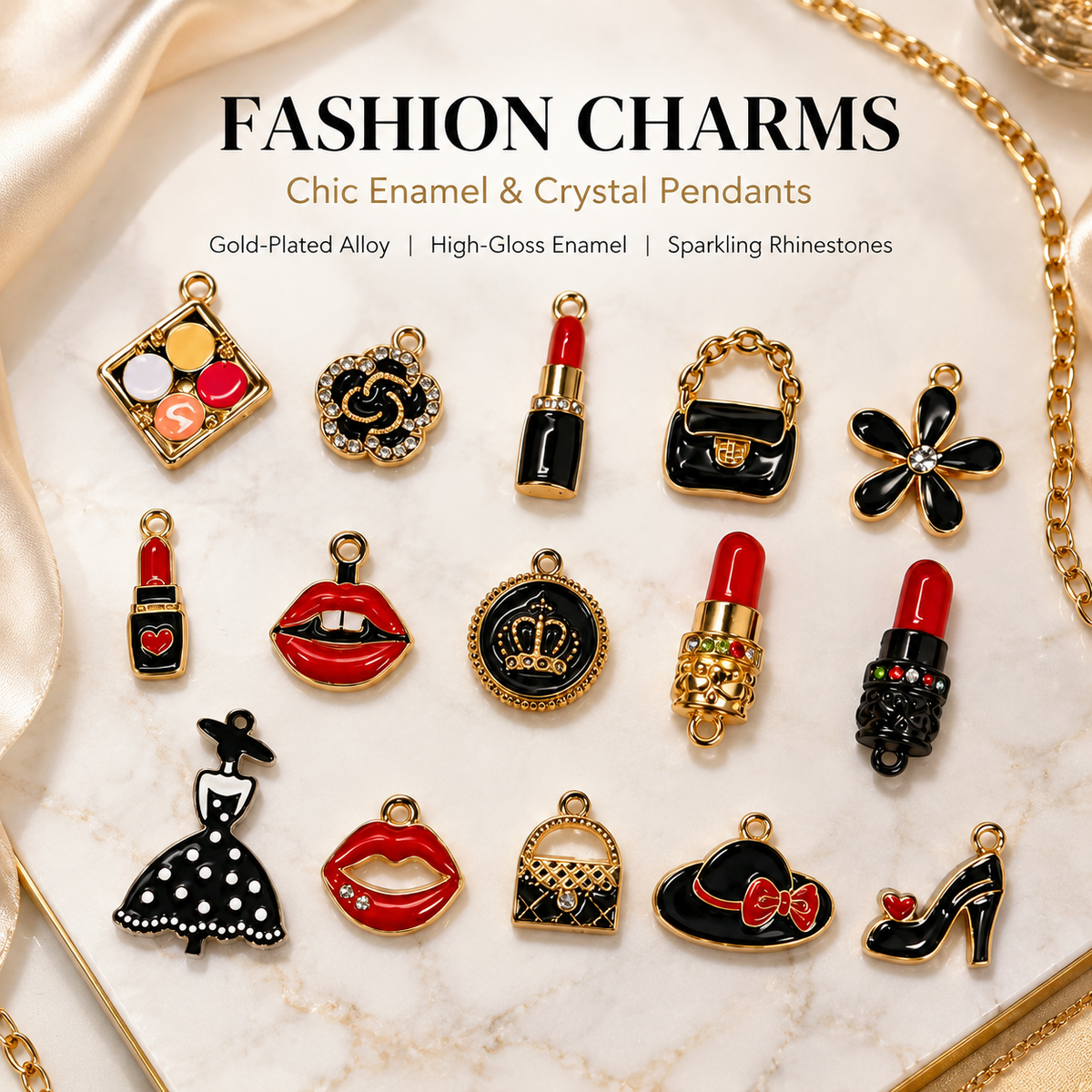 FASHION CHARMS - Chic Enamel &amp; Crystal Pendants（ mixed pack）