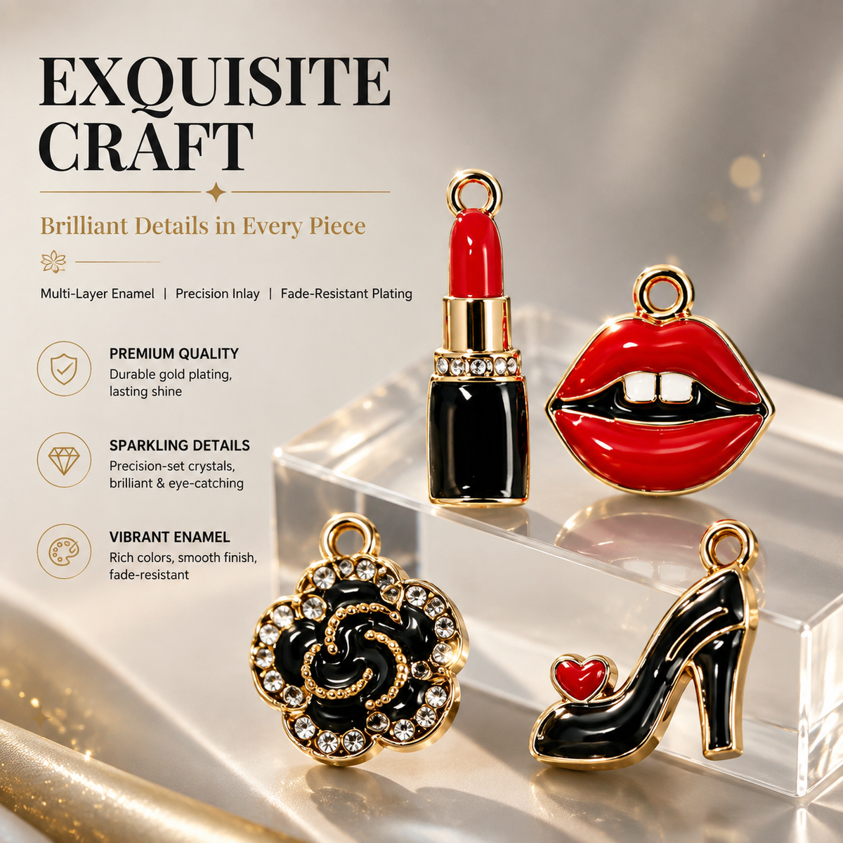 FASHION CHARMS - Chic Enamel &amp; Crystal Pendants（ mixed pack）