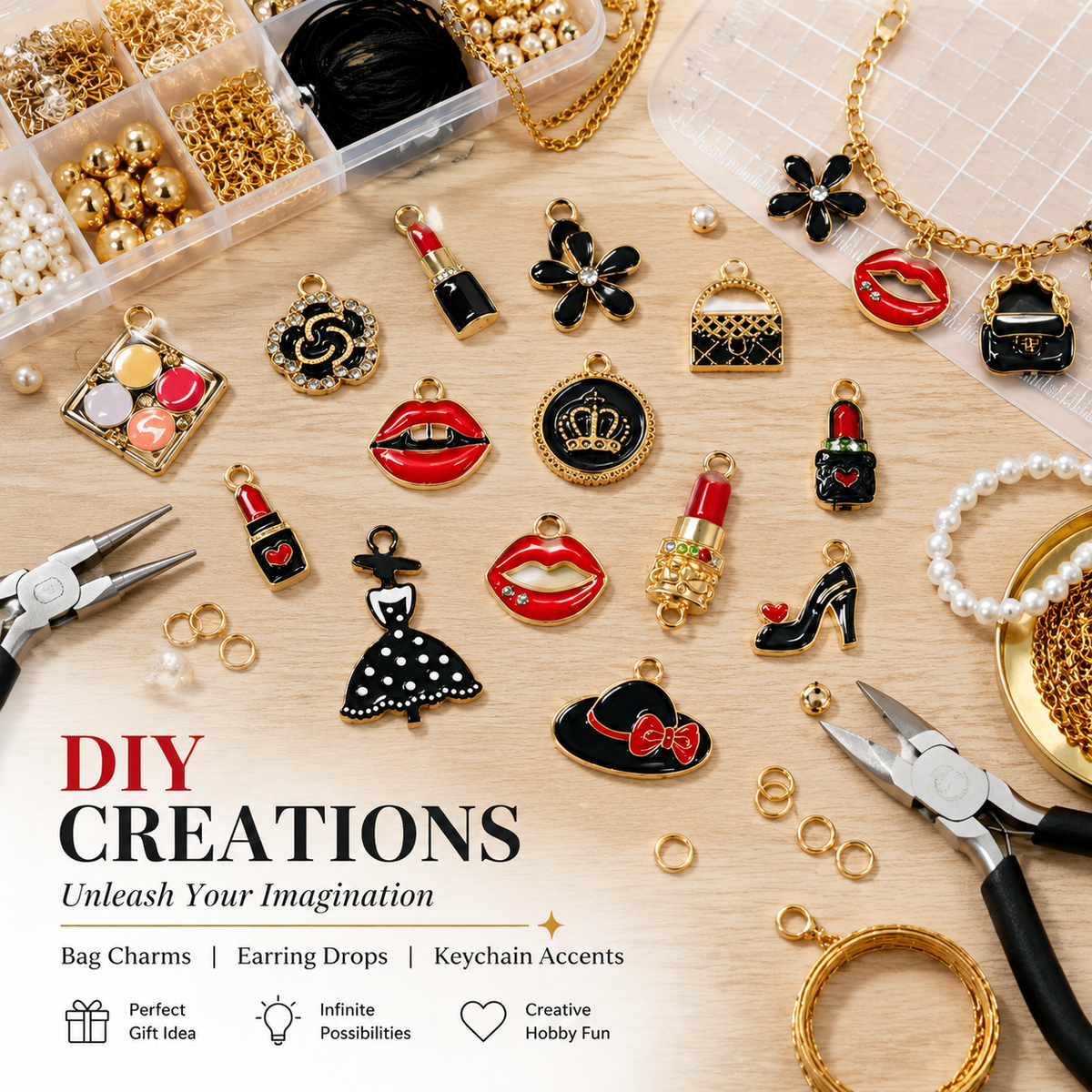 FASHION CHARMS - Chic Enamel &amp; Crystal Pendants（ mixed pack）