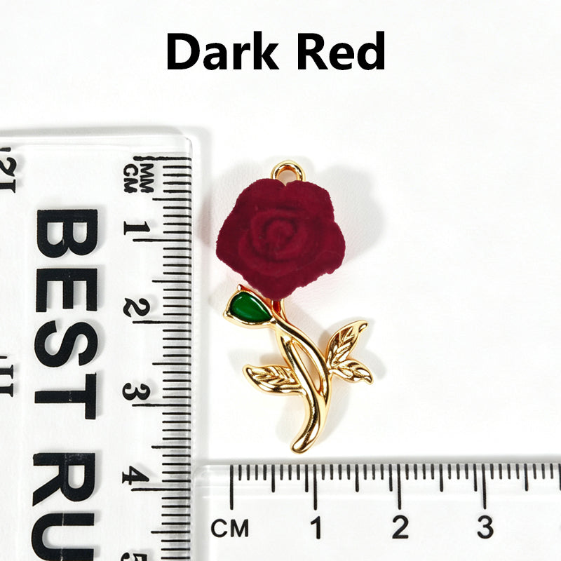 Flocked Rose‑Vintage Charm Pendants（ mixed pack）