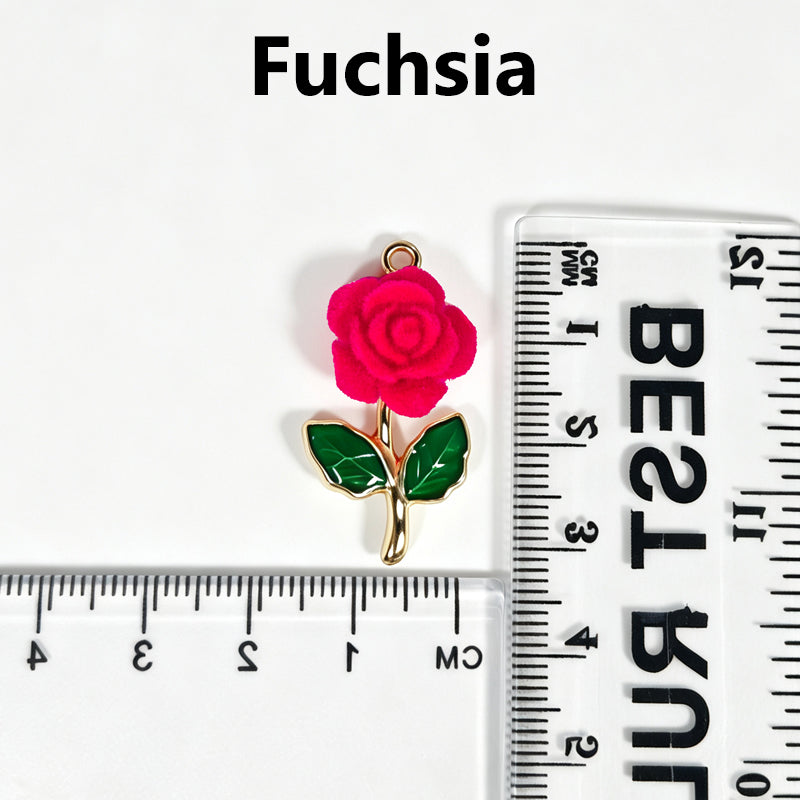 Flocked Rose‑Vintage Charm Pendants（ mixed pack）