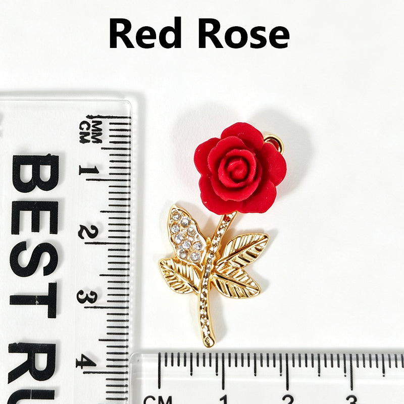 Flocked Rose‑Vintage Charm Pendants（ mixed pack）