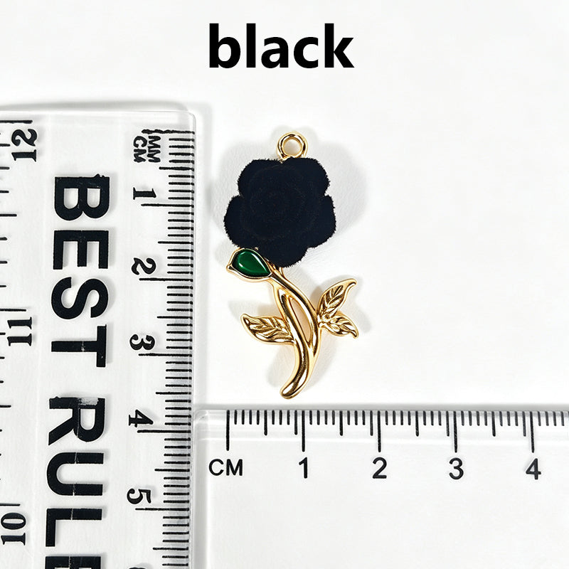 Flocked Rose‑Vintage Charm Pendants（ mixed pack）