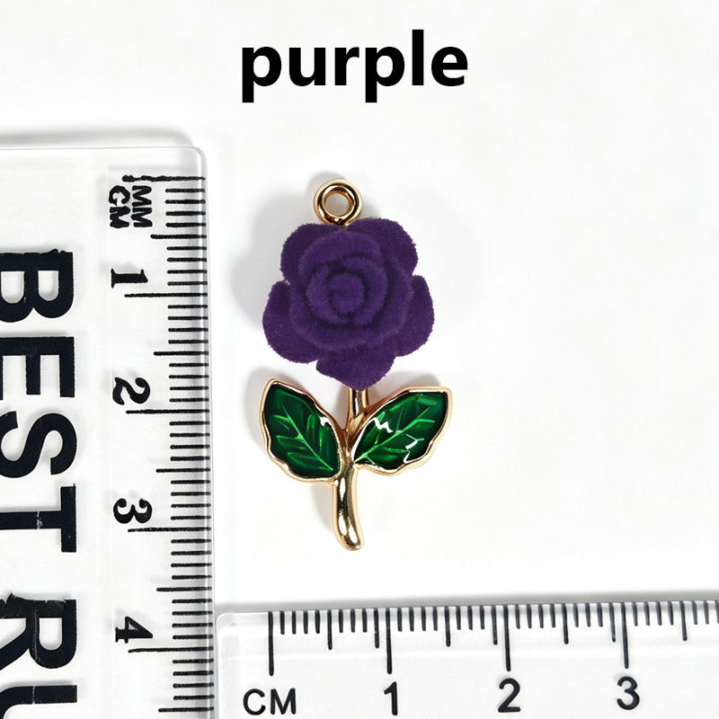 Flocked Rose‑Vintage Charm Pendants（ mixed pack）